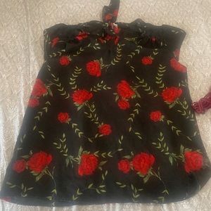 Great condition black sheer shirt with roses